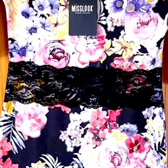 BNWT Misslook Black & Multi Floral Lace Detail Summer Midi Dress UK 10 - Picture 5 of 6